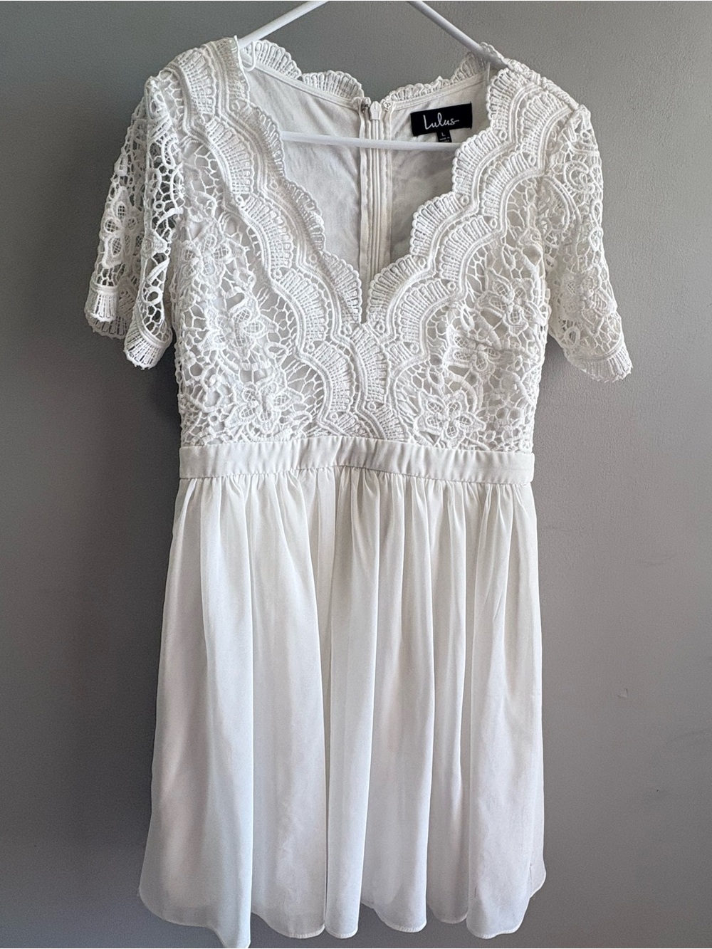 Lulu's Ivory Lace A-Line Short Sleeve Dress